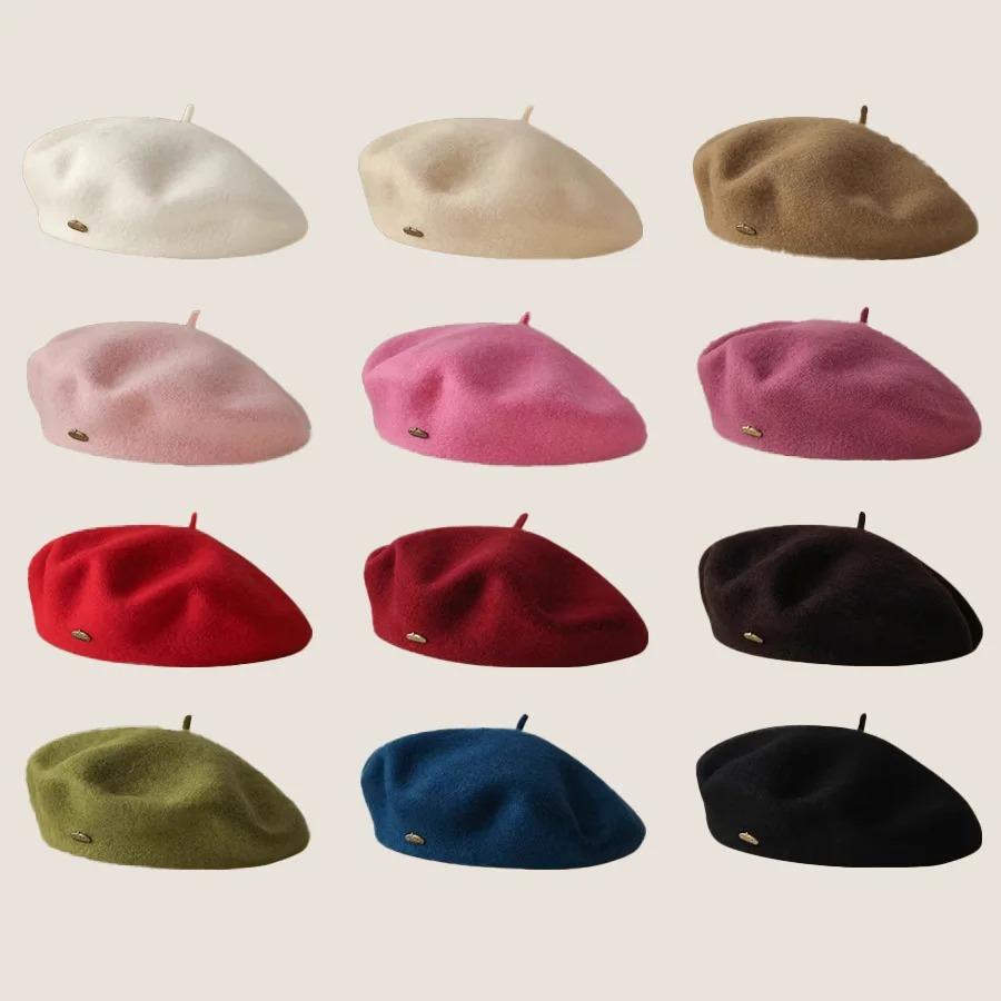 Beret Women's Fashion Retro Casual Wool Beret Artist Hat Wool Versatile Knitted Round Top Bud Hat Warm Hat
