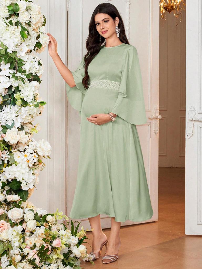 Elegant Flare Sleeve Round Neck Maternity Dress