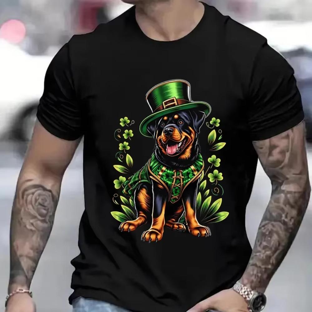T-shirt for Men Border Collie Dog Family St Patrick's Day Irish Leprechaun Clover Summer Tshirts Short Sleeve Men's Tee Tops Y2k