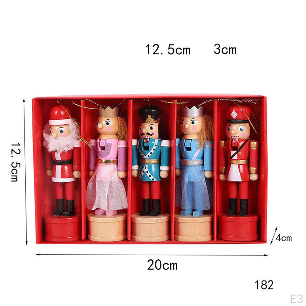 Set da 5 Pezzi Schiaccianoci in Legno Fatto a Mano Figure di Soldatini Bambola Giocattolo in Piedi Festa Festiva Appeso Camino