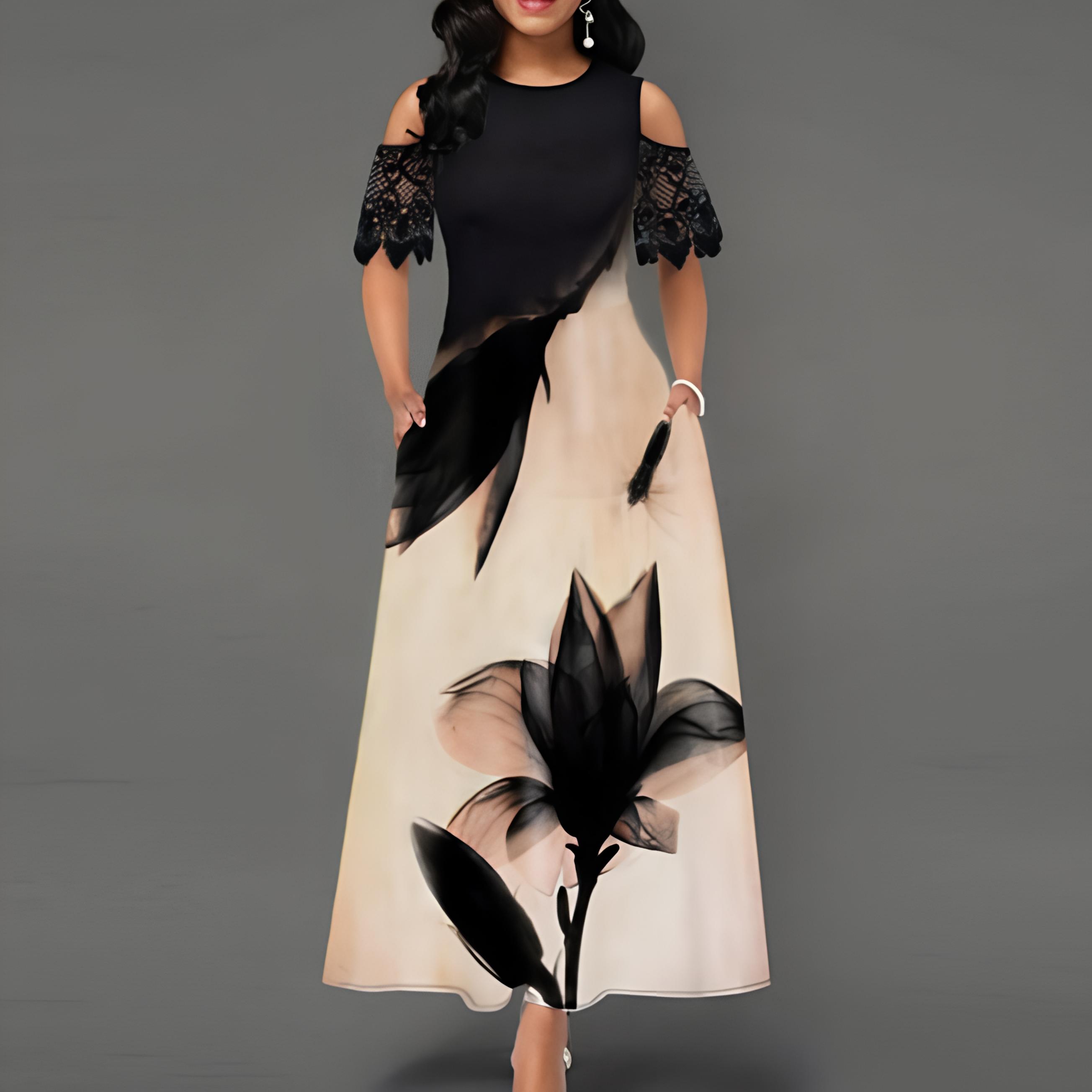 

Женская мода лето весна цветочный принт с коротким рукавом и круглым вырезом повседневные платья L абрикосовый