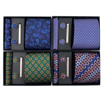 Paisley Men'S Tie Square Cuff Tie Clip Gift Box Set Business Casual Tie Black Gift Box