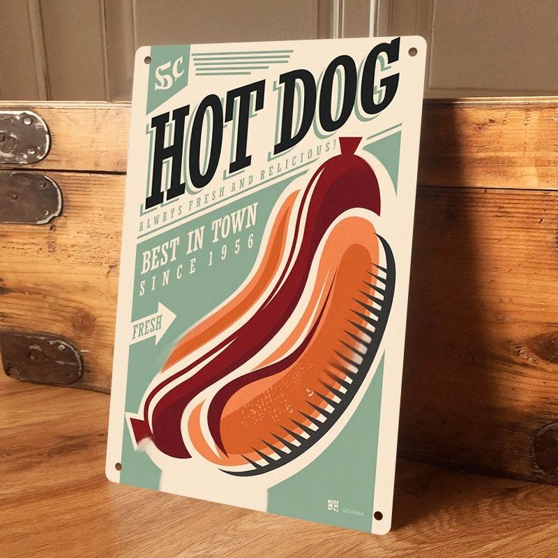 

1 piece American retro hot dog tin plaque, classic 1956 restaurant decorative painting, restaurant and kitchen wall art, retro s (as the picture,20x30cm)