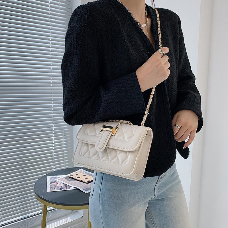 Fashionable Urban Chic Diamond Quilted Chain Shoulder Bag Stylish Small Pu Crossbody