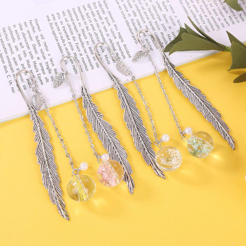 Bookmark Feather Dried Flower Gypsophila Specimen Metal Bookmarks Stationery Gift