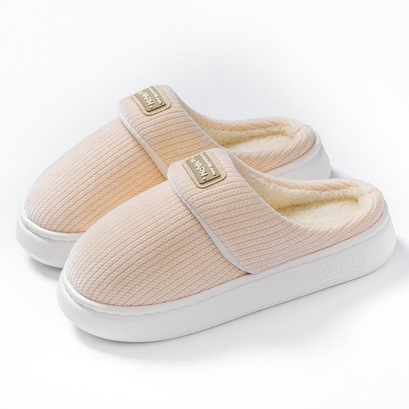 Simple Line Drag Cotton Shoes Autumn and Winter Indoor Home EVA Sole, Thick-soled Warm Cotton Slippers