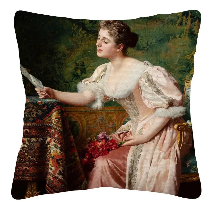 Европейский викторианский королевский двор дамы женщины подушка Чехол Наволочка 40x40cm синий