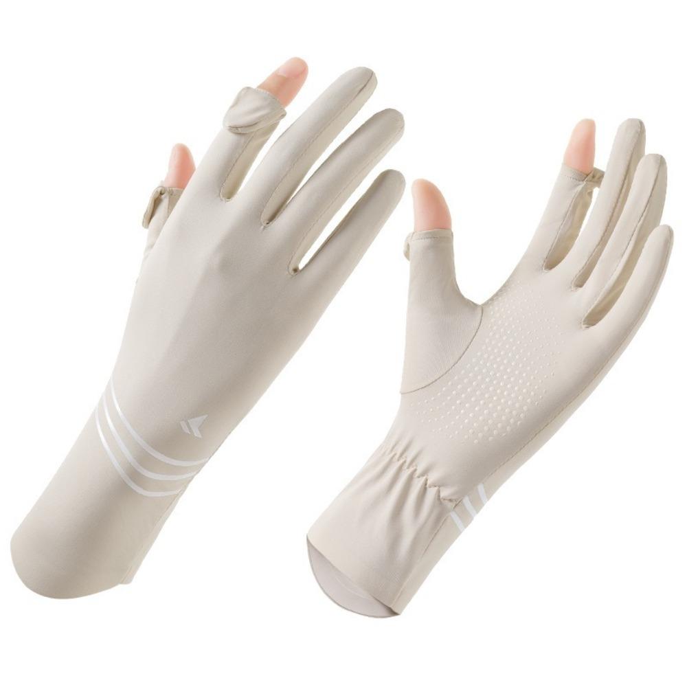 

Высокоэластичные перчатки из ледяного шелка, митенки для вождения с сенсорным экраном, новые перчатки от солнца, лето бежевый