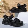 PU Leather Platform Sandals for Women 2025 Summer Comfy Non Slip Beach Shoes Woman Thick Sole Buckle Strap Black Sandalias Mujer