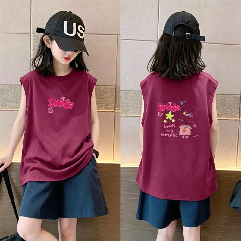 2026 Summer Collection: Stylish Pure Cotton Sleeveless Vest for Medium and Older Girls