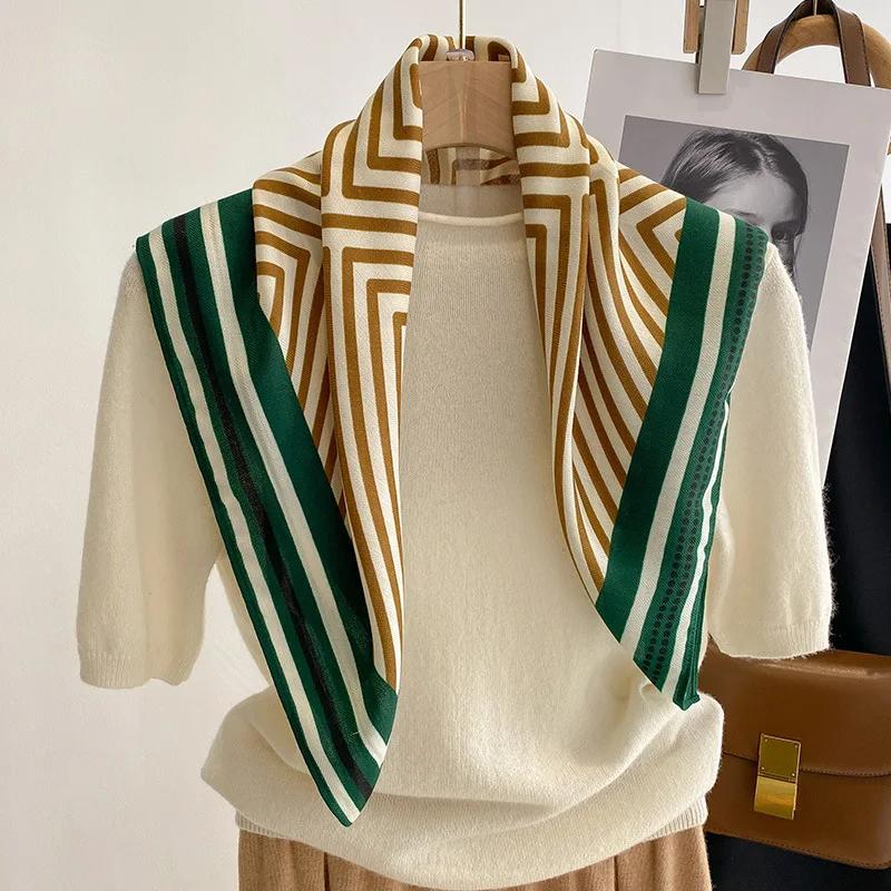 Luxury 70cm Small Cotton Hair Women Square Scarf  Print Neckerchief Ladies Neck Tie Hand Wrist Foulard Bandana Echarpe