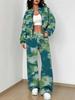 Flame pattern splicing autumn and winter new European and American women's clothing retro pattern printing suit women