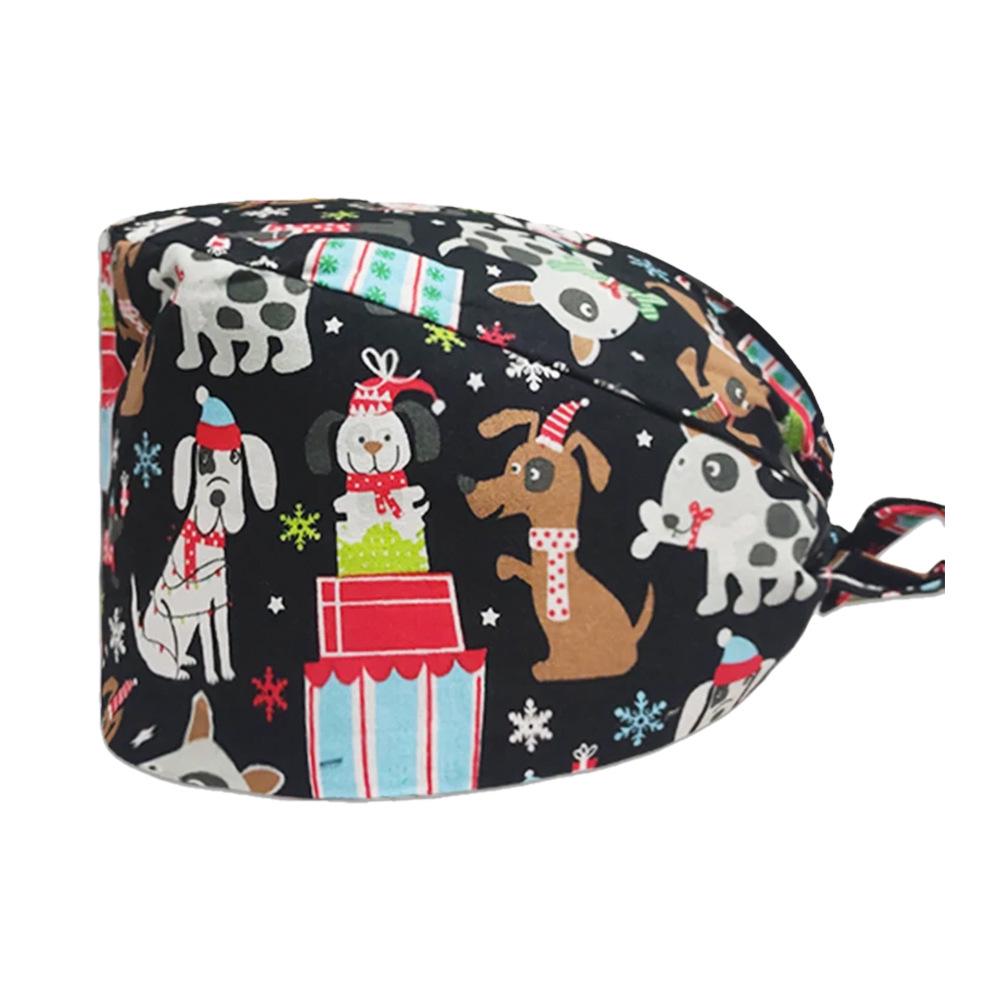 Cute Christmas Cartoon Surgical Cap - Comfortable Cotton Dustproof Head Cover for Chefs & Nurses