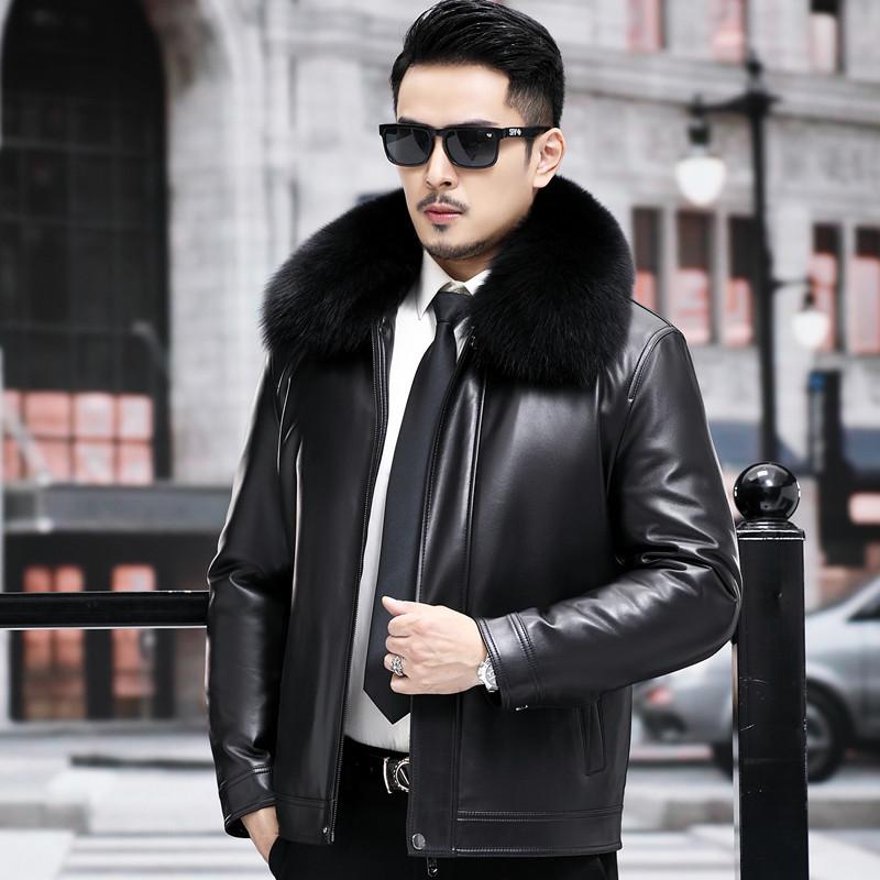 Кожаная куртка мужская овчина золотая норка мех зимняя короткая нейлоновая мужская куртка — фото 3