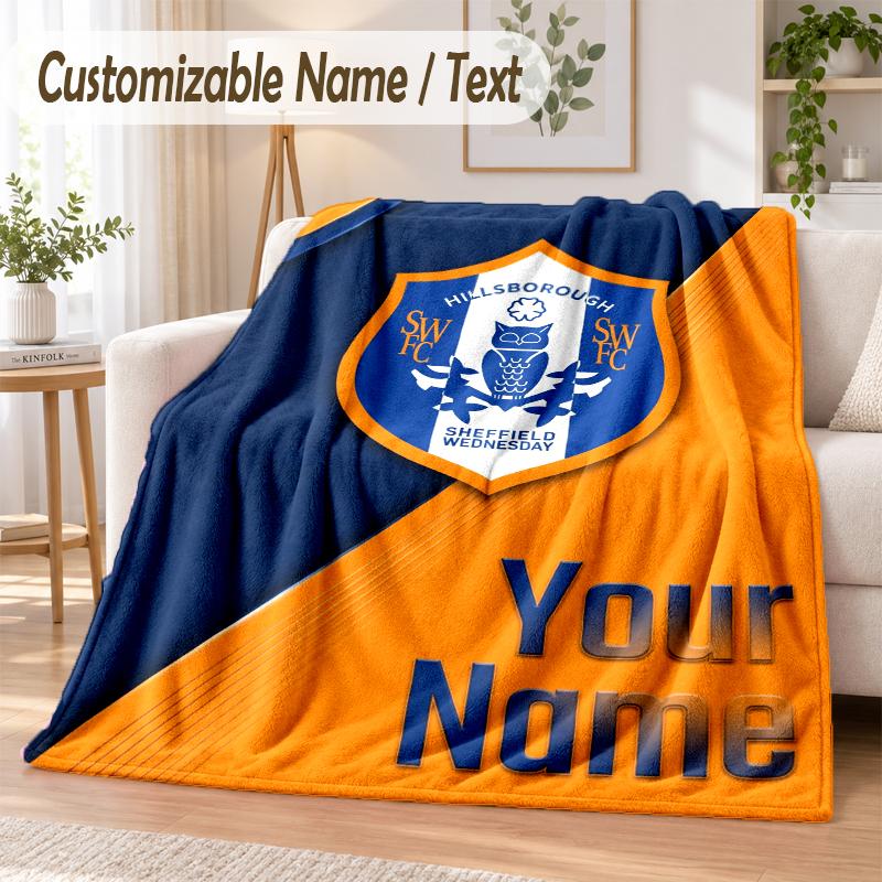 Custom Text Flannel Blanket Sheffield Wednesday FC Print Warm Cozy Blanket Home Sofa Bedding
