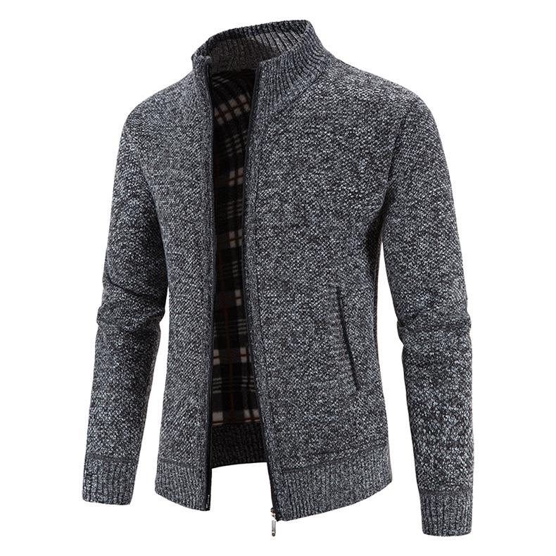 Cardigan de toamnă/iarnă pentru bărbați mărime plus, din catifea îngroșată, cu guler înalt - Palton cu croială slim.
