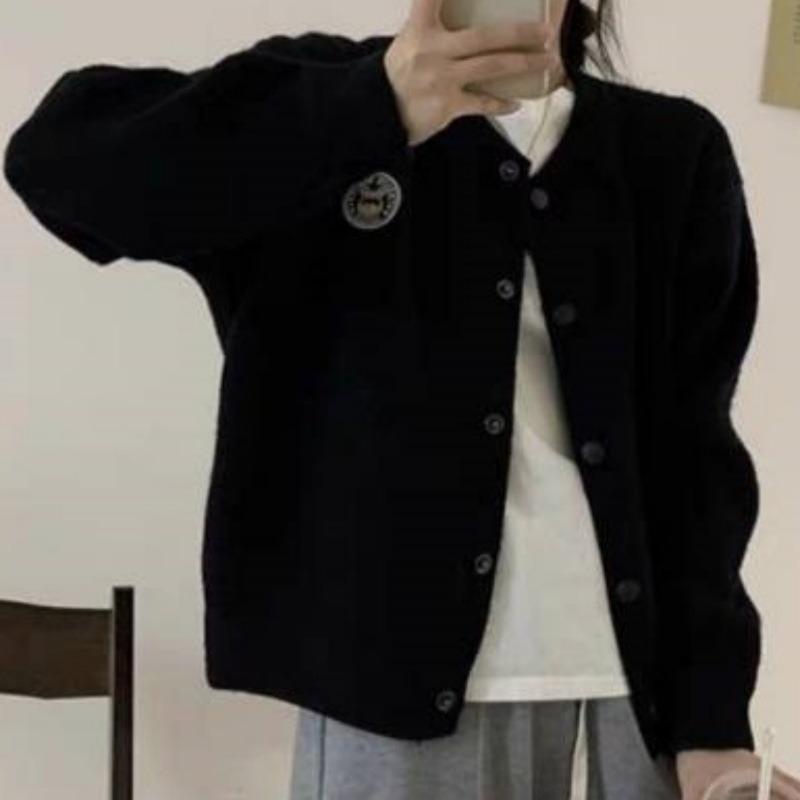 Autumn and Winter New Soft Waxy Gentle Sweater Jacket Women's Crew Neck Loose Versatile Embroidered Knitted Cardigan Jacket