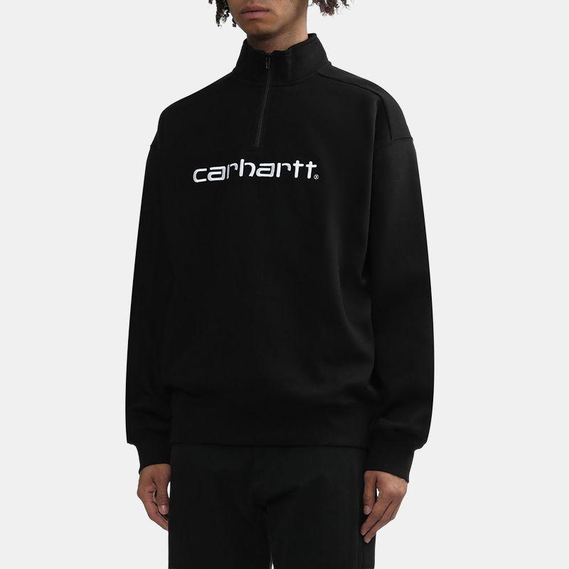 Carhartt WIP Letter Pattern Half-Zip Long Sleeve Sweatshirt Men Sweatshirt Black CHXSWF23A037L-BKX