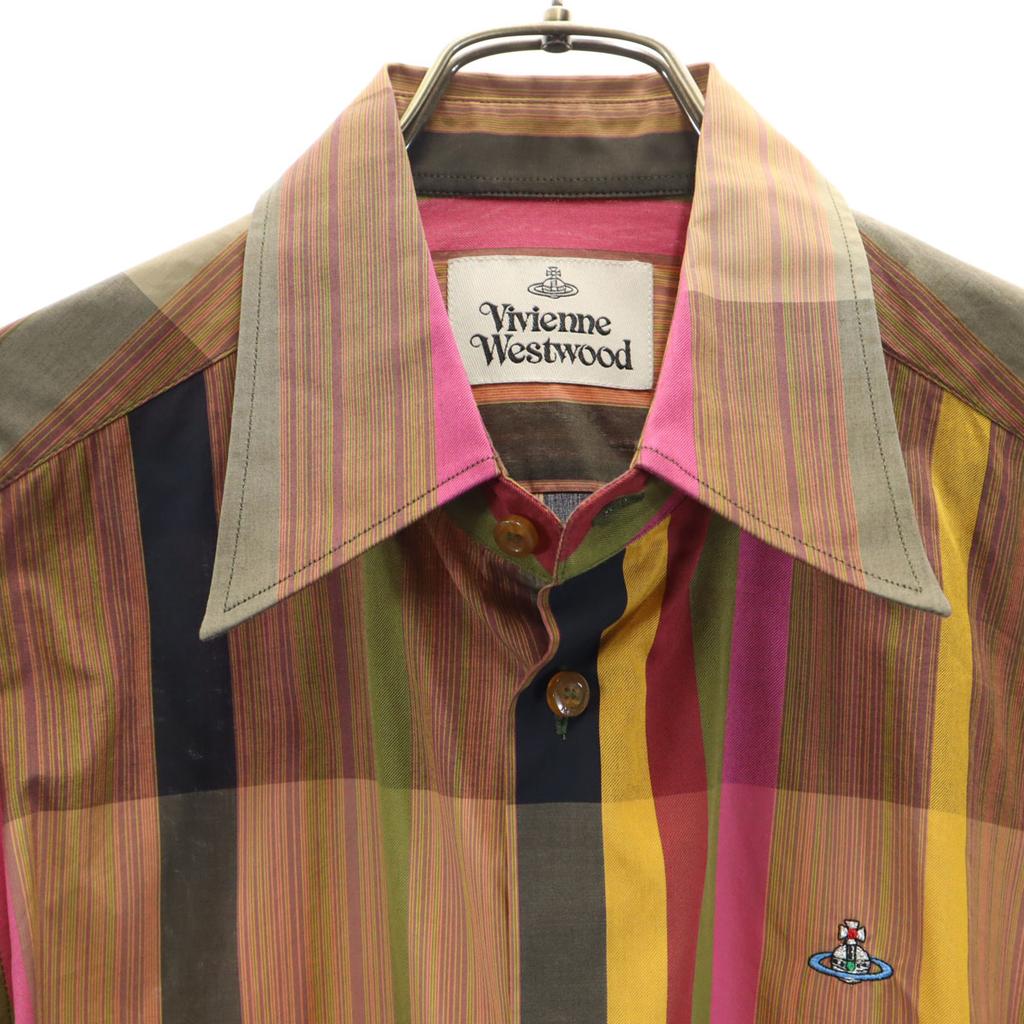 VIVIENNE WESTWOOD Striped Pattern Long Sleeve Cotton Shirt 48 Brown Men's Used