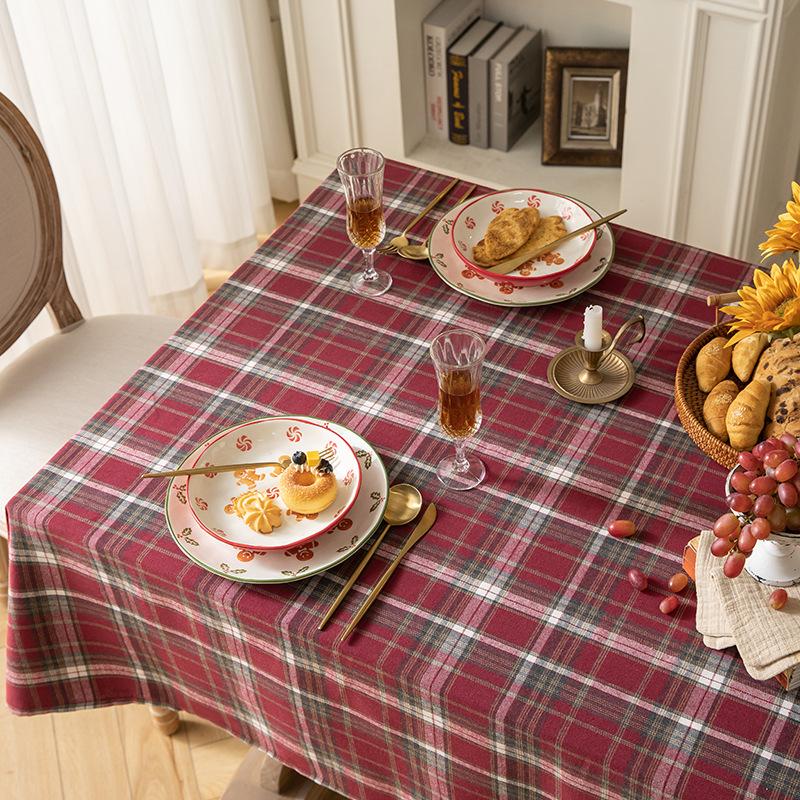 Vintage Cotton And Linen Plaid Tablecloth Christmas Party Decorative Tablecloth Rectangular Dining Table Cloth Coffee Table Cover Cloth