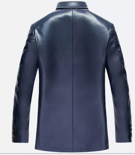 3 KNÍŽKOVÝ Modrý Kabát Klasické Pánské Sako z Čisté Jehněčí Kůže Měkké