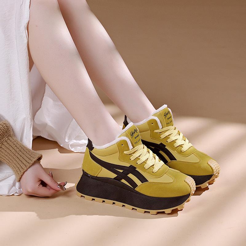 Women's Fur One Thick Bottom Heightening Winter Lightweight Padded Warm Snow Boots Non-slip Wear Casual Sneakers Cotton Boots