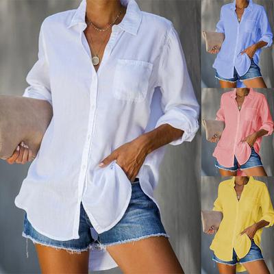 Spring/Summer Women's Shirts Solid Color Large Casual Loose Polo Collar Button Shirt Women's Top