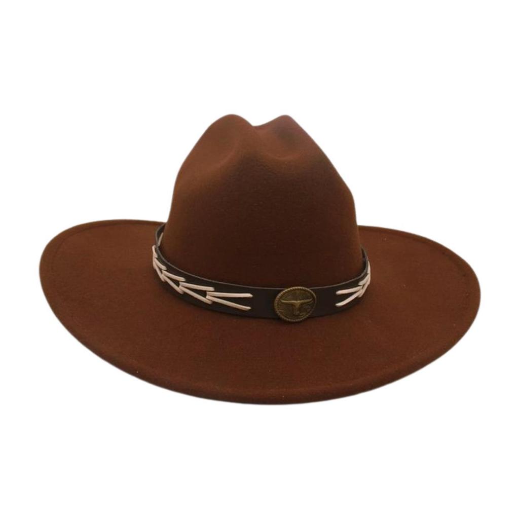 Ladies Shopping Concave Shape Internet Celebrity Top Hat New Fashion Simple Cowboy Hat One Word Top Wide Brim Woolen Jazz Hat