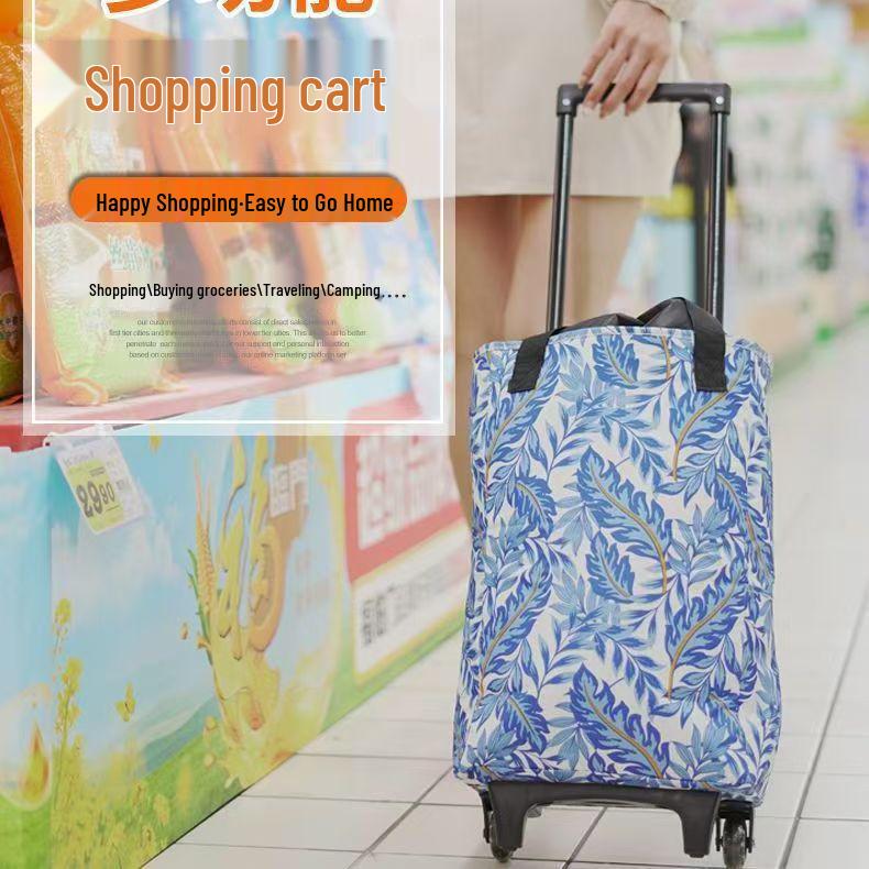 Folding Portable Hand-Pulled Shopping Trolley with Wheels for Camping and Supermarkets
