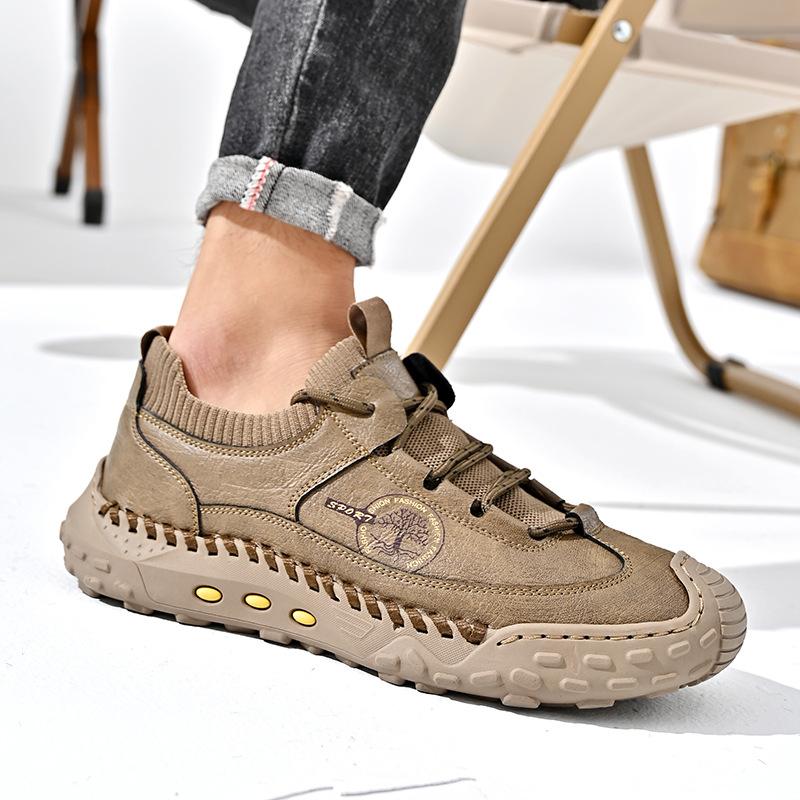 Außenhandel Übergröße Herren Lederschuhe handgenähte Lederschuhe Trend einfache vielseitige Schuhe Herren Outdoor Freizeitschuhe