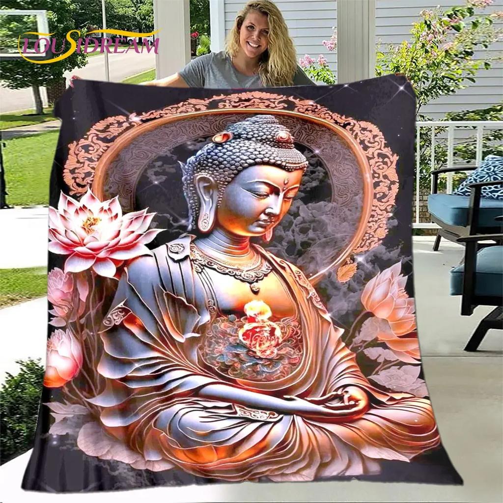Buddha Sakyamuni Buddhisme Tro Religion Blødt Plys Tæppe, Flanel Tæppe Kastetæppe til Stue Soveværelse Seng Sofa Bed