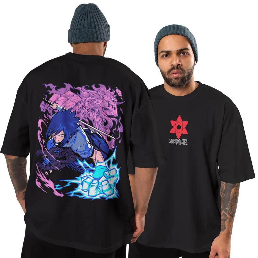 Naruto Sasuke Uchiha TShirt Men Anime Susanoo  Chidori Graphic Tee Japanese Manga Streetwear Short Sleeve Oversized Top