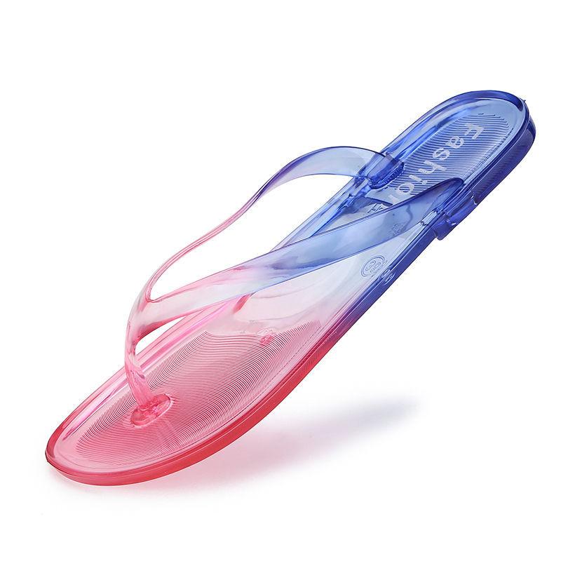 Tongs Femmes Pantoufles de Plage PVC Transparent Cristal Clair Sandales Décontractées Été Bain Intérieur Extérieur Plat Glissière Chaussure Gelée