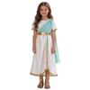 Kids Girls Ancient Greek Toga Costume Draped Shawl Satin Robe Short Sleeve Metallic Waist Embroidered Trim for Halloween Cosplay