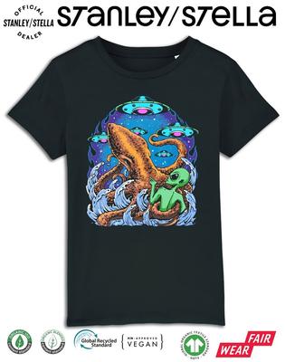Kids Alien V Octopus T-Shirt  Cotton UFO Aliens Invasion Spaceship Tee