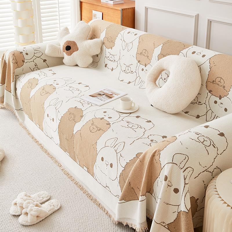 Cartoon Alpaca Double-Sided Sofa Cover Towel Chenille Non-Slip Sofa Cover Universal Cover Thickened Universal Sofa Towel Seat Cushions