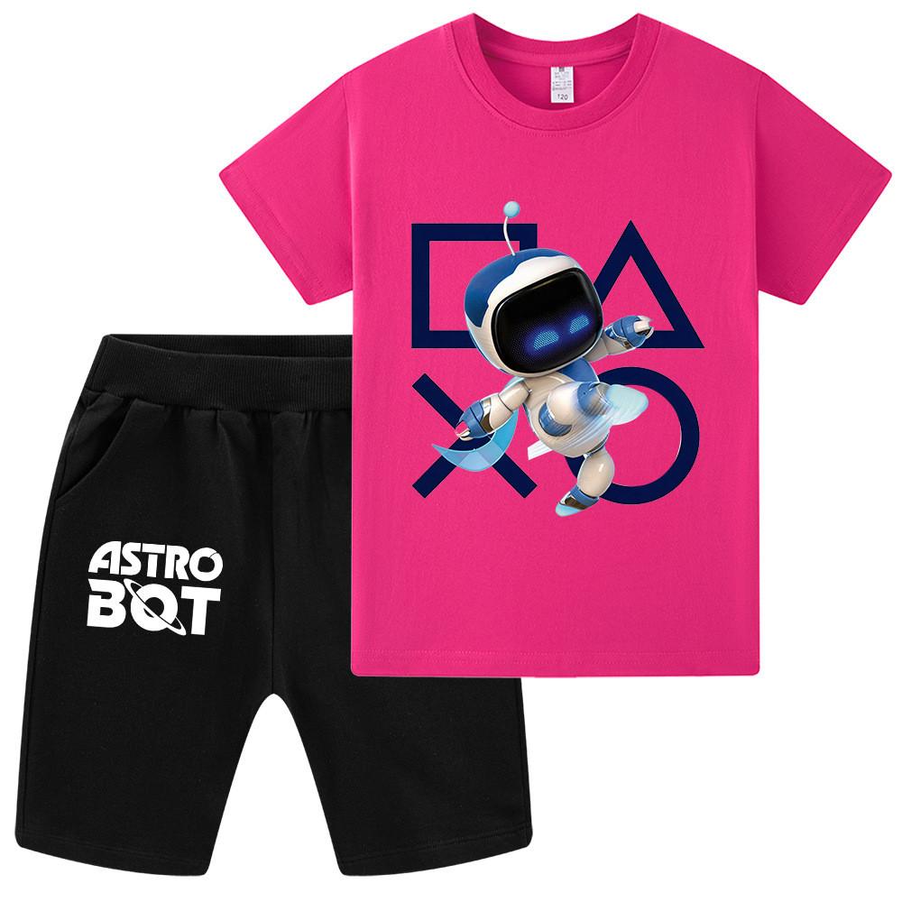 WA1338 Kids Boys Girls Astro Bot Print Short Sleeves T-shirt Shorts Clothes Sets