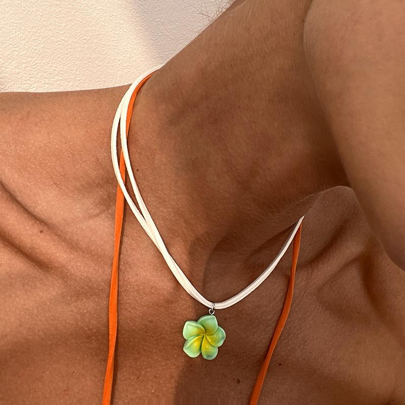 Elegant Big Flower Jewelry Set for Women White Pink Green Resin Flowers Pendant Necklace Earring Girls Beach Party Jewelry Gift