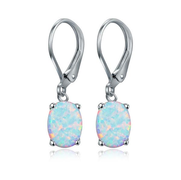 Popular new opal earrings, micro-inlaid synthetic zircon, opal, opal, opal, earrings, white gold-plated high-quality jewelry