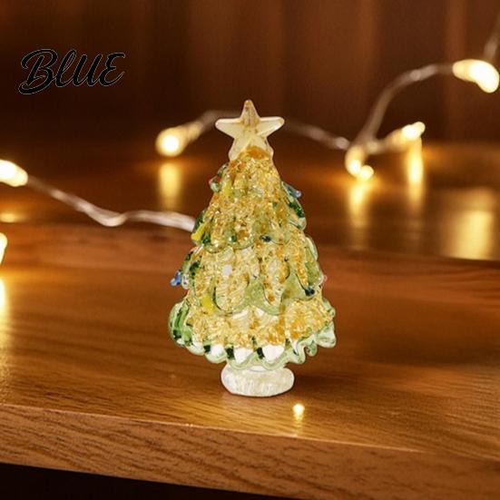 Christmas Landscaping Scene Accessory Mini Tree Figurine Handmade Colored Glaze Tabletop Ornament Creative Gifts for Friends with Star Top