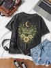 Vintage Washed Moon Moth Floral Graphic TShirt for Women Men Casual Short Sleeve Crew Neck Oversized Botanical Celestial Tee