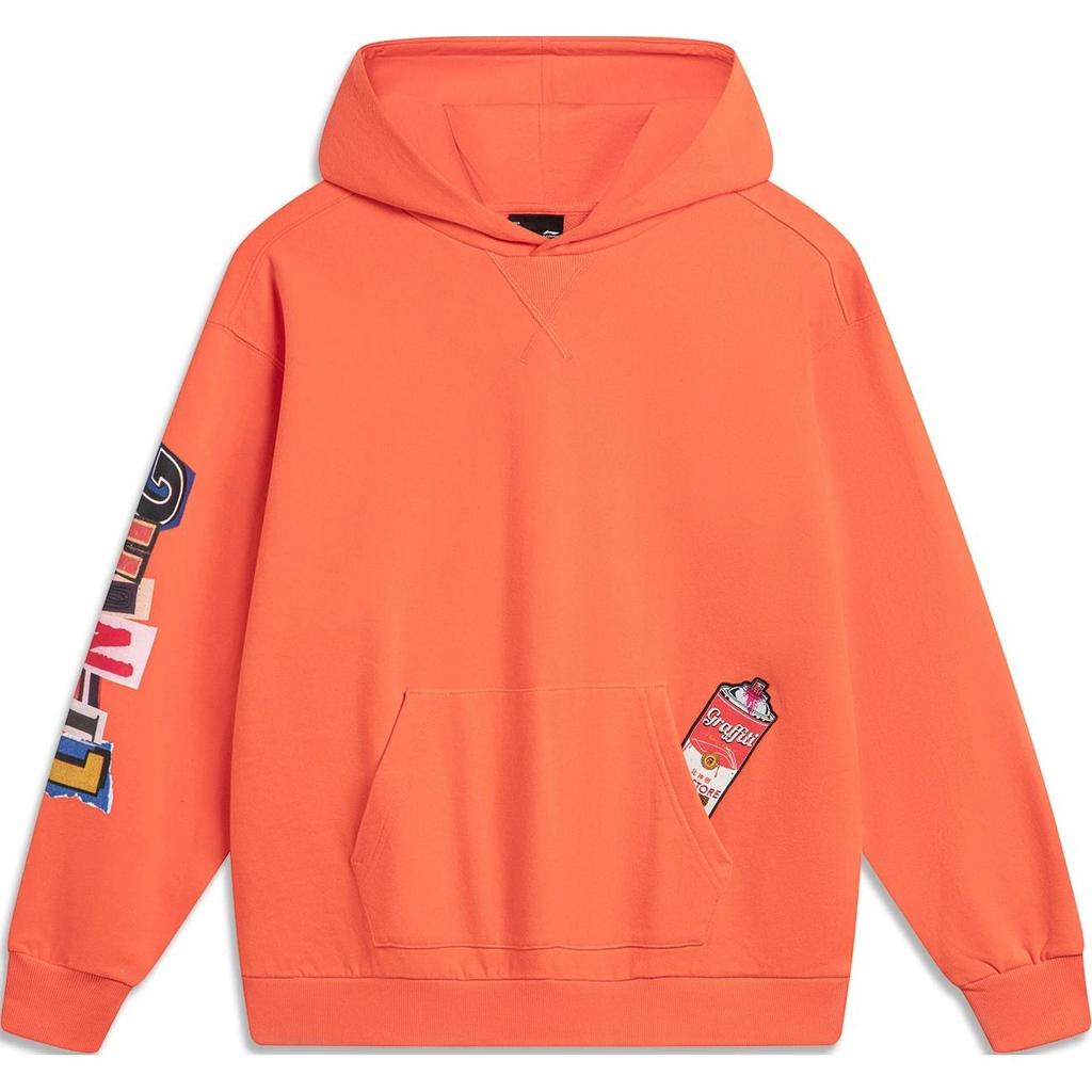 Li Ning Extreme Sports Series Printed Hooded Comfortable Loose Sweatshirt Men Sweatshirt Pink Orange AWDU139-1