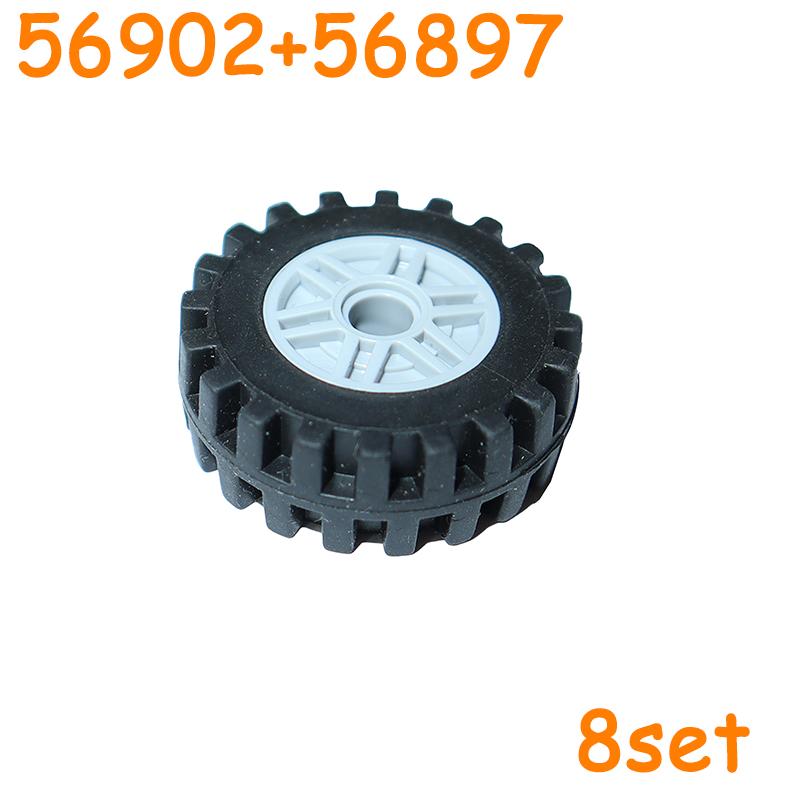 Non-Toxic 3482 30155 56897 56902 56903 61254 Tire Wheels Cross Hole Set Car Truck Hub Technical Bricks Moc Motorcycle Building Blocks