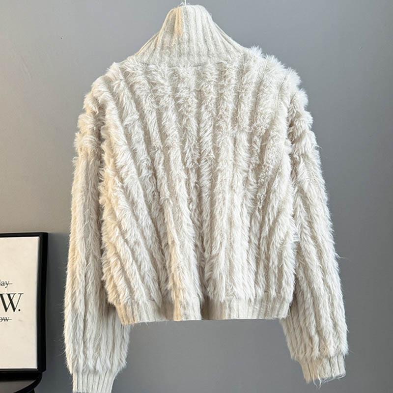 Sweaters Coat Cardigan for Women Autumn Winter Vintage Loose Long Sleeve Knit Cardigan High-neck Sweaters Jacket