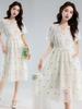 Women's Summer French Collar Waist-Cinching Embroidered Organza Dress - Slim Fit for Petite Sizes