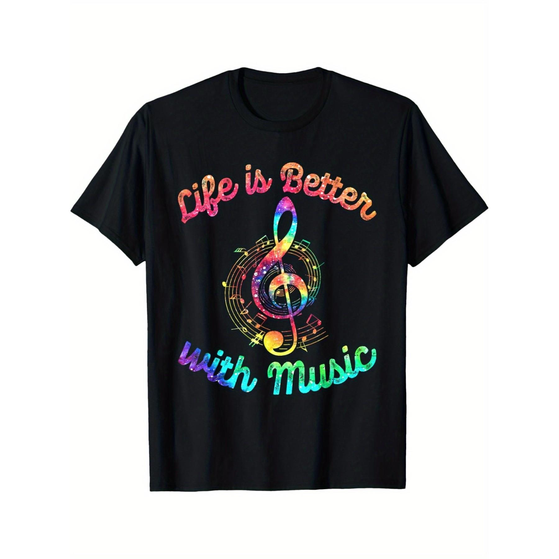 

Life Is Better With Music Treble Clef Graphic Tee Men Casual Short Sleeve Cotton TShirt - Men s Summer Cotton Graphic Tee S разноцветный