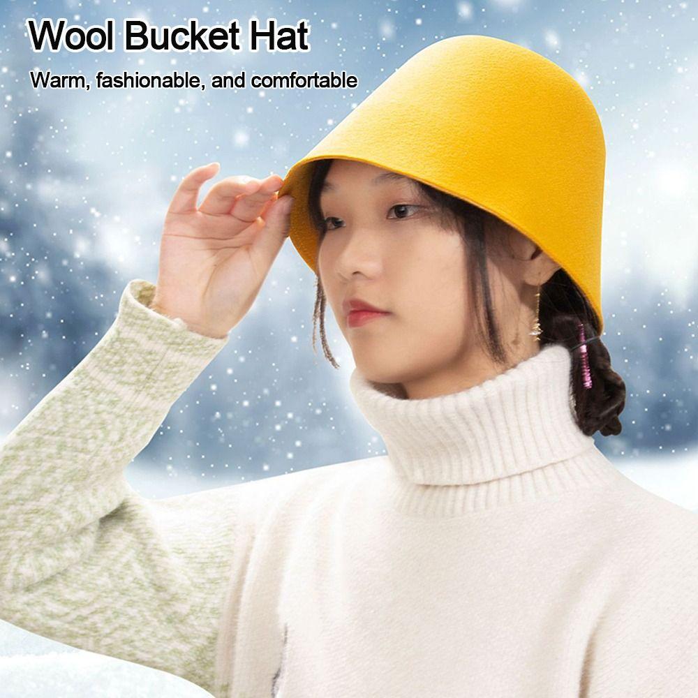 Wool Wool Fisherman Hat Solid Color Panama Hat Beanies Warm Caps  Women