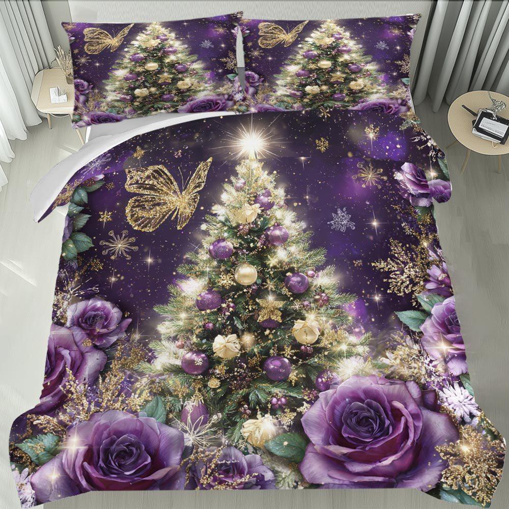 

MOKALALA 2/3pcs Christmas Themed Duvet Cover Set Glittery Purple and Golden Bed Cover Set Festive Bedding Set 1 Duvet Cover EU Twin(135x200cm)