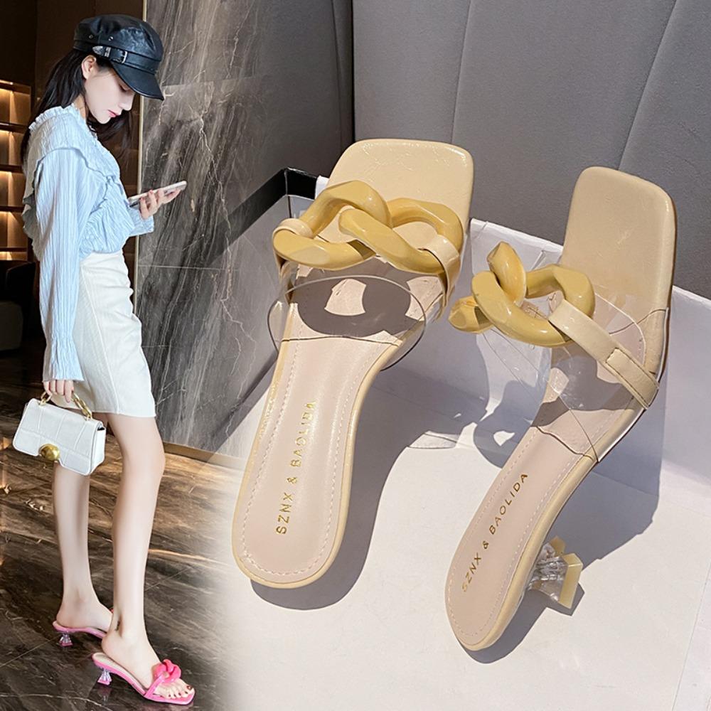 

Модные сексуальные туфли на высоком каблуке для женщин Новые летние туфли-лодочки Женские сандалии с тонким ремешком и квадратным носком Мюли Туфли для вечеринок Sandalias De Mujer 36 жёлтый