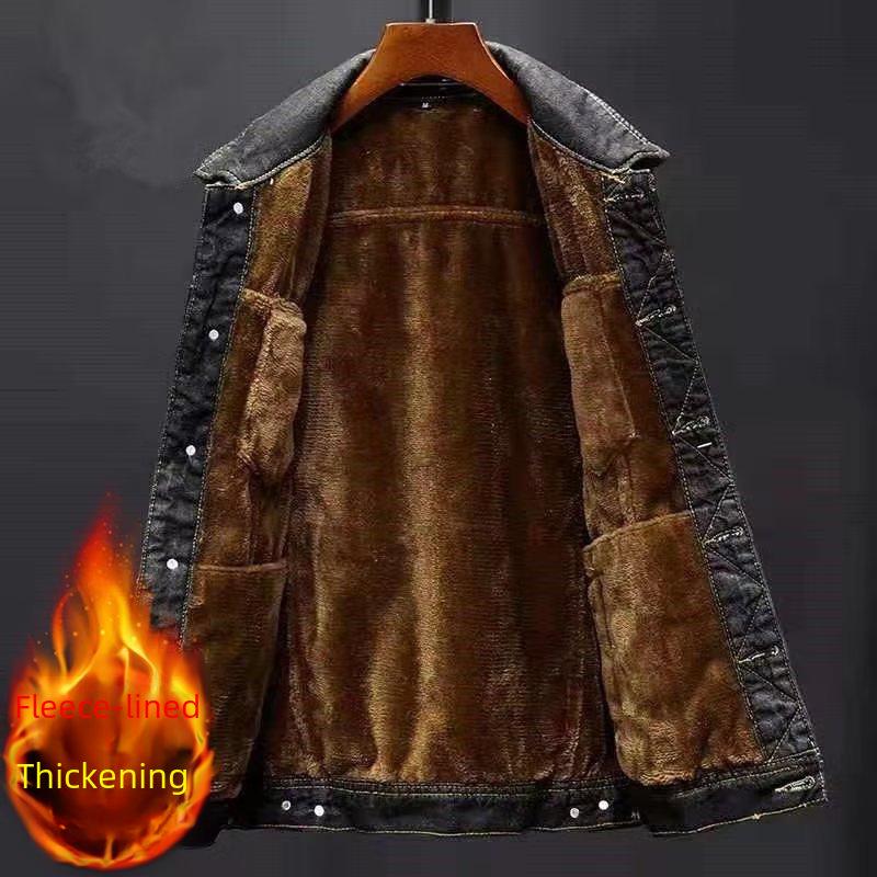 Men's Plus Size Denim Jacket Coat with Velvet Lining for Autumn and Winter